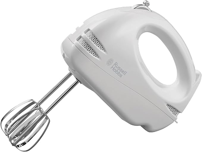 Russell Hobbs Food Collection Electric Hand Mixer with 6 Speeds, Easy release button, Fingertip speed control, Chrome beaters, Wrap around cord storage, 125W, 14451