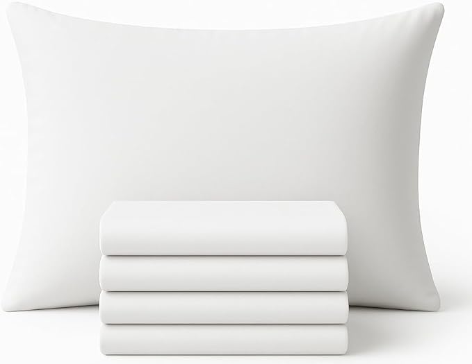 4 Pack Egyptian Cotton Pillow Cases - 250 Thread Count, Premium Hotel Quality, Soft & Breathable, Envelope Closure Pillowcases - Standard Size (50x75 cm), White