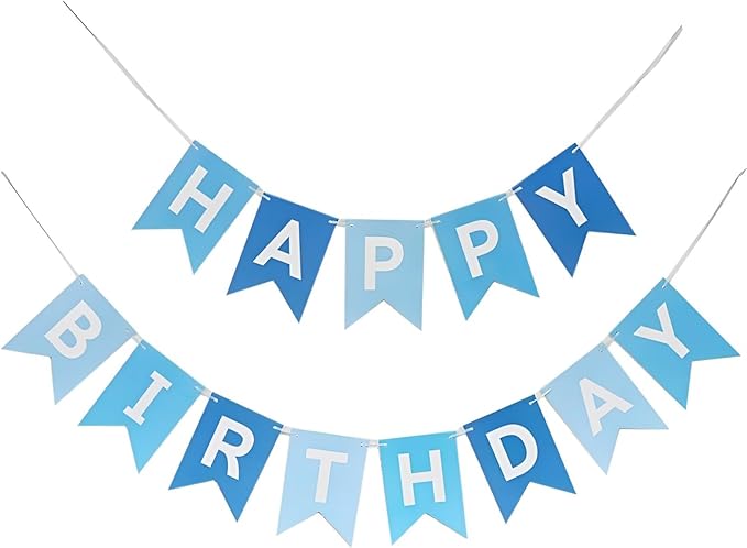 Happy Birthday Banner Blue, Large Reusable Hanging Garland, Happy Birthday Bunting Party Decoration For Boys Men Baby Shower Photo Backdrop Party Supplies (13 Pieces)