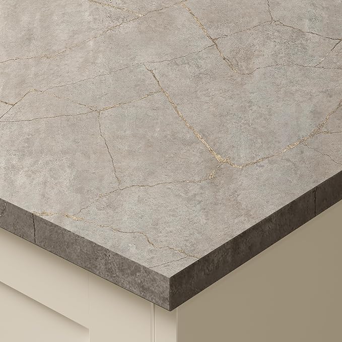 Omega Sleek Minos Stone Square Edge Laminate Kitchen Edging Strip 4200 x 33mm, Matching Stone Effect Trim for Worktops and Breakfast Bars