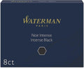 Waterman Fountain Pen Refill Ink Cartridges | Long Standard | Intense Black | 8 Count