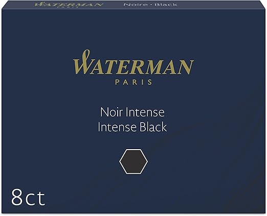 Waterman Fountain Pen Refill Ink Cartridges | Long Standard | Intense Black | 8 Count