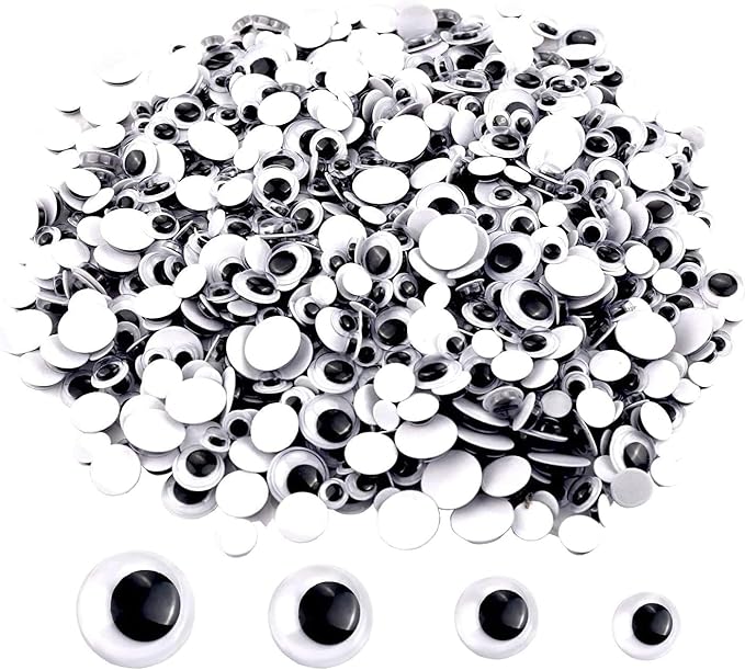 1000 Pcs Black Wiggle Googly Eyes with Self-Adhesive, 6mm 8mm 10 mm 12mm Mixed Packaging