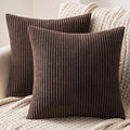 MIULEE Set of 2 Striped Corduroy Square Throw Pillow Case Soft Cushion Covers Sham Home for Sofa Couch/Bedroom Decorative Fluffy Large Pillowcases 16x16 Inch 40x40cm Chocolate