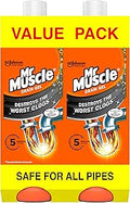 Mr Muscle Drain Unblocker, Sink & Drain Cleaner (2 x 1L) Fast Acting Heavy Duty Drain Gel, Dissolves Clogs, Works 3x Better Than Bleach, Safe for All Pipes, Duo Pack