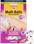 Zero In New Generation Moth Balls - Effective Moth Killer for Wardrobes - Up To 3-Months Protection - Advanced Transfluthrin Formula - For Drawers, and Storage Bags - 30 Pack