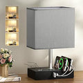 Grey Touch Lamp, Table Lamp with 2 USB Charging Station, Black Metal Base (Bulb Included)