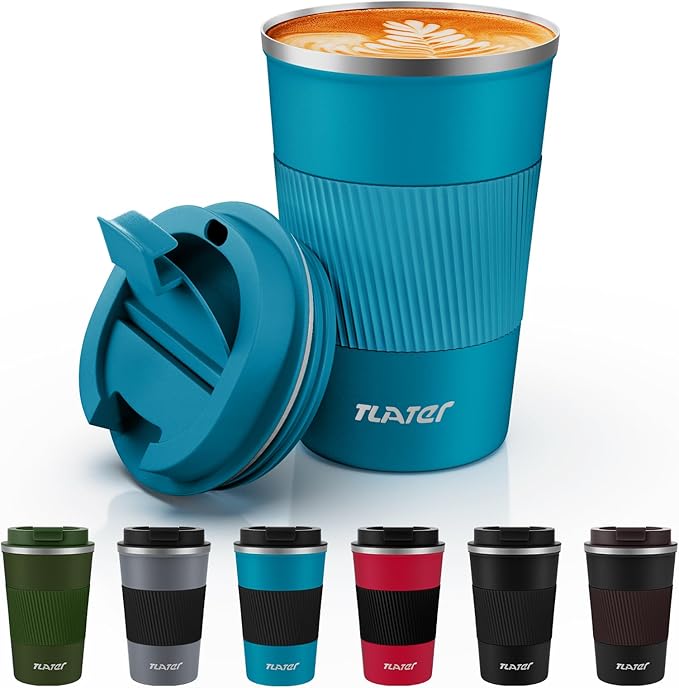 Tlater Insulated Mug, 380 ml - Stainless Steel Double Wall - Thermos Mug for Hot and Cold Drinks