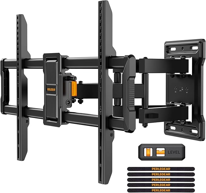 Perlegear TV Wall Bracket for 42–84 Inch Flat/Curved TVs up to 60 kg, Tilt and Swivel Wall Brackets with Dual Arms, Full Motion TV Wall Mount Max VESA 600x400mm, PGLF12