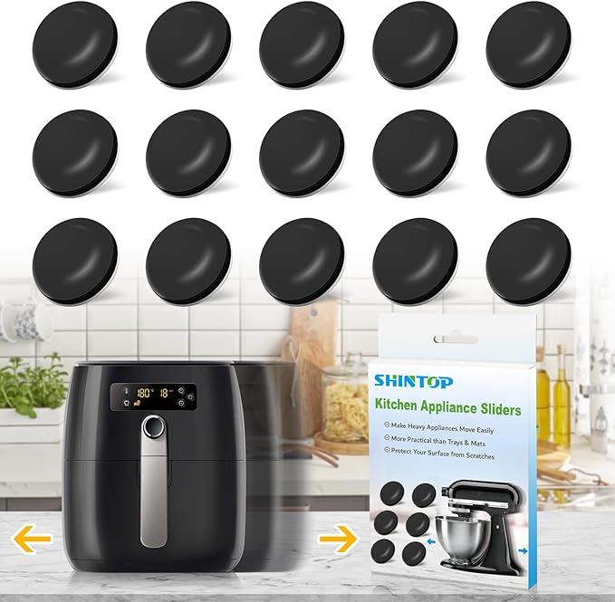 Appliance Sliders, 16PCS Air Fryer Accessories Easy Movers for Small Kitchen Appliances, Air Fryers, Bread Machine,Coffee Makers,Blenders,Grills,Mixers,Microwave (Black)
