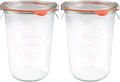 X2 WECK 743 850ml Wide Mouthed Storage Jars Including Glass Lids, Seals & Clamps For Sourdough, Preserving, Canning, Yoghurt, Kimchi, Jam