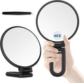 MIYADIVA 40X Magnifying Mirror, Hand Mirror for Makeup, Double Sided with 40X/1X Magnification, Travel Essential, Portable Foldable for Desktop and Bathroom, Gift for Women, Black