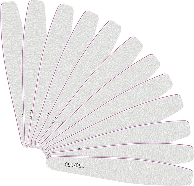 CGBE Professional Nail Files, 12Pcs 150/150 Grit Files Set Double-Sided Grit Emery Board Manicure Tools for Home and Salon Use