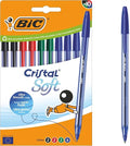 Bic Cristal Soft Ballpoint Pens Medium Tip (1.2 mm) with Easy Glide Ink – Assorted Colours, Box of 10