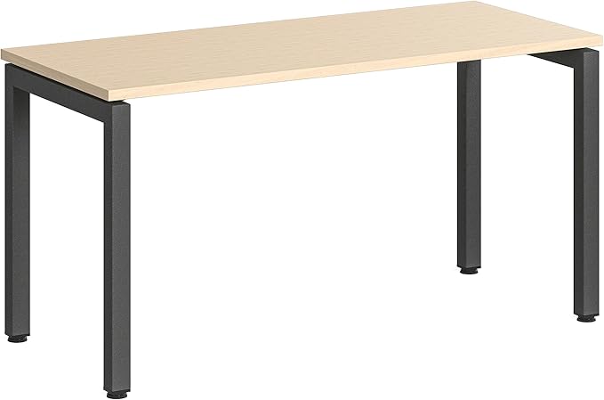 Steelcase Ottima Portico Fixed Height Home Office Desk with Melamine Clear Oak Top and Stainless Steel Merle Frame, Easy Assembly