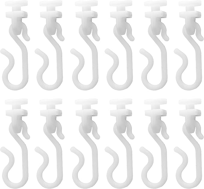 Croydex White Plastic Shower Curtain Hooks and Gliders Pack of 12 - Curtain Track Gliders with S Shaped Hooks Set Suitable for Module 4 Profile 400/800 Rails