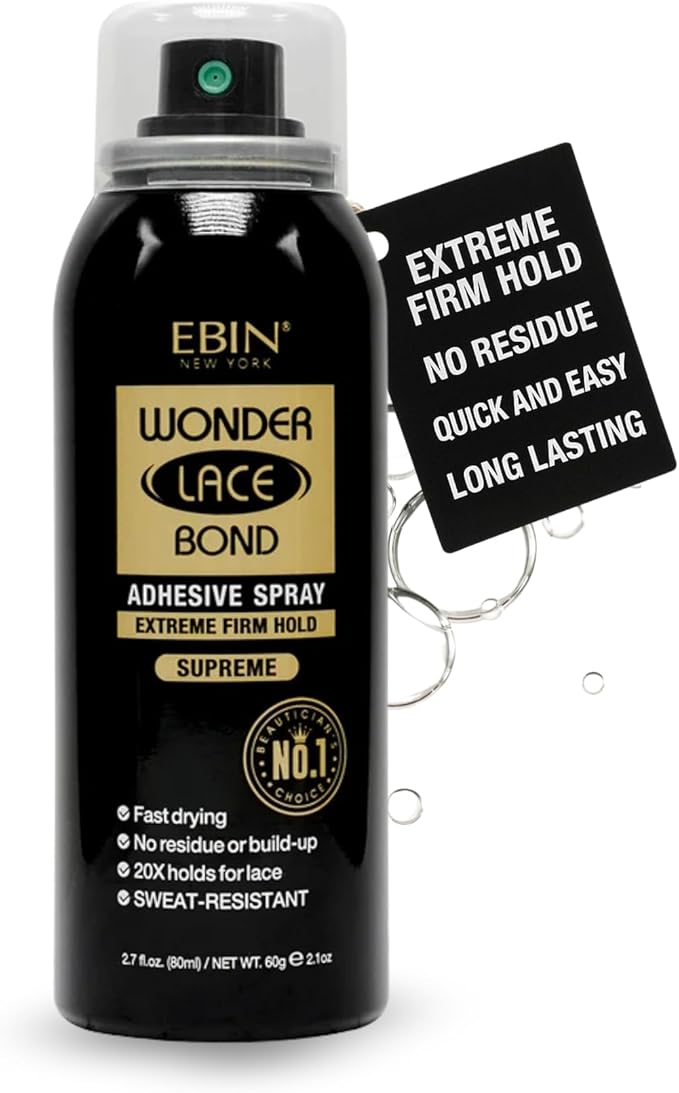 EBIN New York Wonder Lace Bond Adhesive Spray - Supreme Extreme Firm Hold 80ml | Fast Drying, No Residue, No Build Up, Powerful All-Day Hold, Daily Wig Application