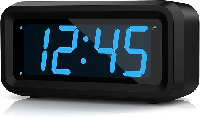 KWANWA Alarm Clock, Digital Clock Battery Operated with Big 1.2'' LED Time Display,Adjustable Brightness,12/24Hr,Portable Cordless,Alarm Clocks Bedside for Travel/Wall/Shelf/Desk (Blue display)