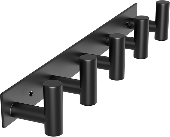 WUIVIUT Heavy Duty Hook Clothes Rack Stainless Steel T-Shape Coat Hook, 14.76 Inch Hooks for Hanging, 37.5 cm Wall Hook Ideal for Bathroom,Bedroom (Black,5 Hook)
