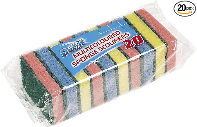 20pk Multicoloured Sponge Scourers, Cleaning Sponges, Dish Sponge, Kitchen Sponge