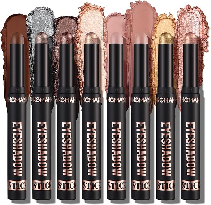 LANGMANNI 8Pcs Eyeshadow Stick Gift Set,Soft Smooth Cream With Matte Earth & Metal Colors, Waterproof & Long-Lasting, Beauty & Personal Care Eye Shadow Stick For Daily Makeup & Special Occasions (#B)