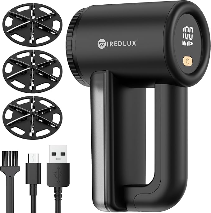 Electric Lint Remover WiredLux - Rechargeable Fabric Shaver Bobble Remover for Clothes & Furniture - Adjustable 3-Speed, 6-Leaf Blade, USB Charging, Debobbler with Dual Protection