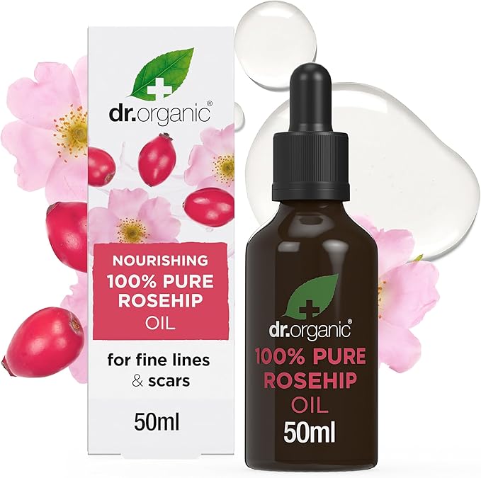 Dr Organic Rosehip Oil, 100% Pure & Natural, High in Vitamin C, Rejuvenate & Nourish, Facial Oil, Aromatherapy, Diffusers, Massage, Vegan, Cruelty Free, Paraben & SLS Free, Certified Organic, 50ml