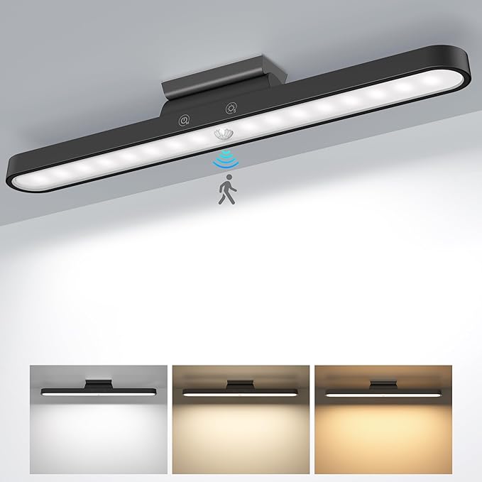 Realky Under Cabinet Kitchen Lights, 6000K Dimmable Wireless Motion Sensor Wall Lights, USB-C 2500mAh Rechargeable Battery Operated LED Lights Indoor for Kitchen, Cupboard, Wardrobe, Stair and Mirror[Energy Class A]