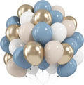 Dusty Blue Beige Balloons, 12 Inch Fog Blue Sand White Balloons with Cream Ivory Metallic Gold Balloon for Baby Shower Boho Bridal Shower Birthday Wedding Engagement Party Decorations Supplies