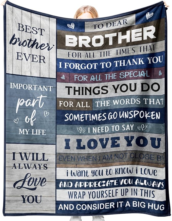 Brother Gifts for Christmas, Brother Birthday Gifts - Soft Flannel Blanket with Letter Print - Little Big Older Adult Brother's Birthday Fathers Day, Christmas, Birthday Presents