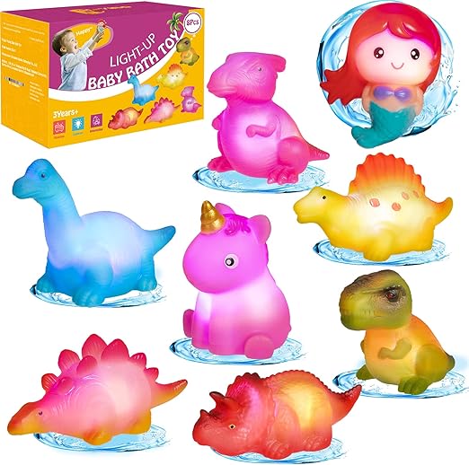 Baby Bath Toys - 8 Pack Bathtub Toys Toddler Bath Toys with Colorful Flashes Lights Water Toys for Toddlers Floating Light Up Bath Toy for Kids 3-5 Boys Girls Toddler Gifts