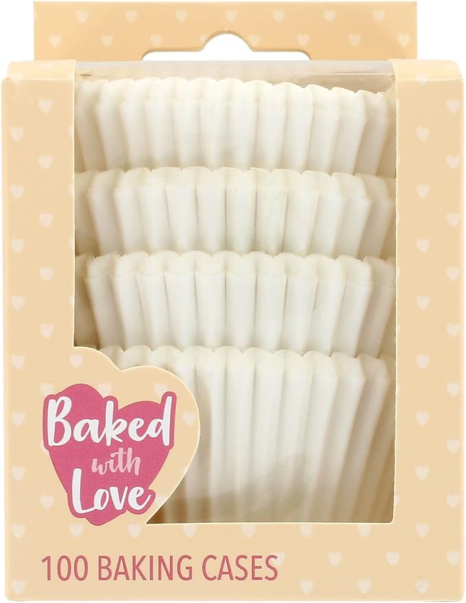 Baked with Love White Cupcake Cases, Baking Cups, Greaseproof Paper Cases for Muffins and Cupcakes, Pack of 100, 50541
