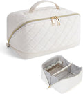 Travel Makeup Bag Large Capacity Cosmetic Bag for Women Portable Make up Bag with Clear Divider and Brush Compartment