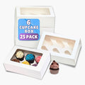 PACK N TRADE 25 Pcs cupcake boxes 6 hole - Multifunction Inserts Deep cake boxes for cupcakes – White cup cake boxes (24 x 16 x 7.5 cm) with Clear Window - Ideal for Muffins, Cupcakes & Pastries
