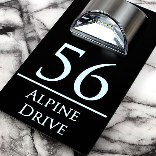 K Smart Sign | Exalted LED 28 | Solar Light House Signs Door Number Plaques With Light Name Plaques For Wall - Matt Black & Classic Text