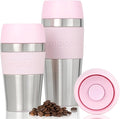 Moon 360° Travel Mugs - Leakproof Reusable Coffee Cup for Hot Drinks - Insulated Stainless Steel Thermal Mug, Fits Car Cup Holders (450ml, Recycled Metal/Pink)