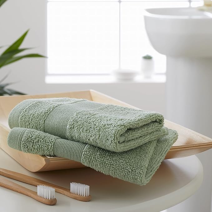 Catherine Lansfield Bathroom Anti-Bacterial Cotton Face Cloth Pair Sage