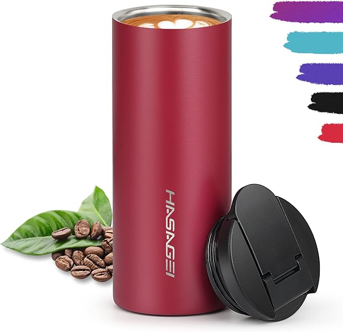 HASAGEI Reusable Mug, Insulated for Hot & Cold Drinks, Leakproof Vacuum Stainless Steel (Red 350ML)