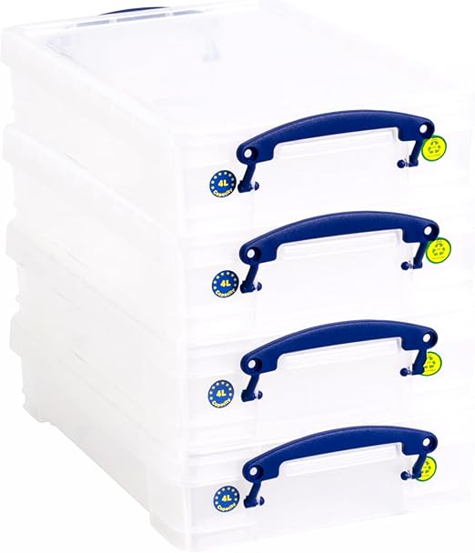 Really Useful Box Plastic Storage 4 Litre Clear (Pack Of 4)
