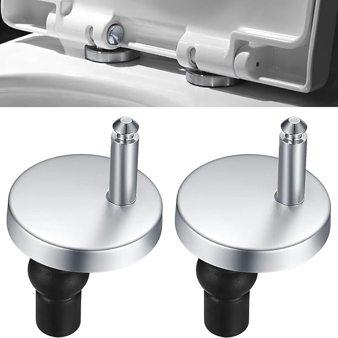Quick Release Toilet Seat Fixings Universal Toilet Seat Hinge Fittings 2 Pack for WC Toilet Blind Holes (Silver, Single-Basin)