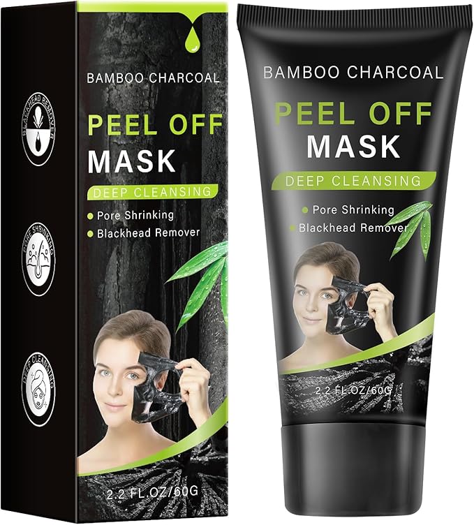 Bamboo Charcoal Peel Off Mask, Blackhead Remover Peel Off Mask Charcoal Face Masks for Deep Cleansing