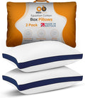 Premium Egyptian Cotton Box Pillows Hotel Quality Pillows for Back Stomach and Side Sleepers Down Alternative Filling Bed Pillow Hypoallergenic Breathable Washable Cover (Pack of 2) (Navy)