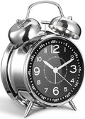 Loud Alarm Clock for Heavy Sleepers Adults, Metal 4 Inches Twin Bell Battery Operated Alarm Clocks for Bedrooms Decoration, Silent Non-Ticking (Silver)