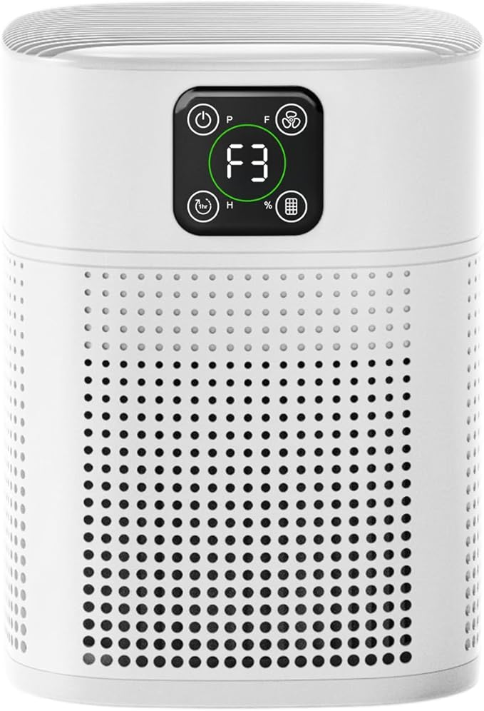 HY1800 Pro Air Purifier for bedroom, for Home Large Room 1080 sqft with 360°Air Inlet, 3 Speeds, 9 timer, Energy Saving 12W for Home, Office, Living Room for Smoke Pollen Pet Dander Odor White