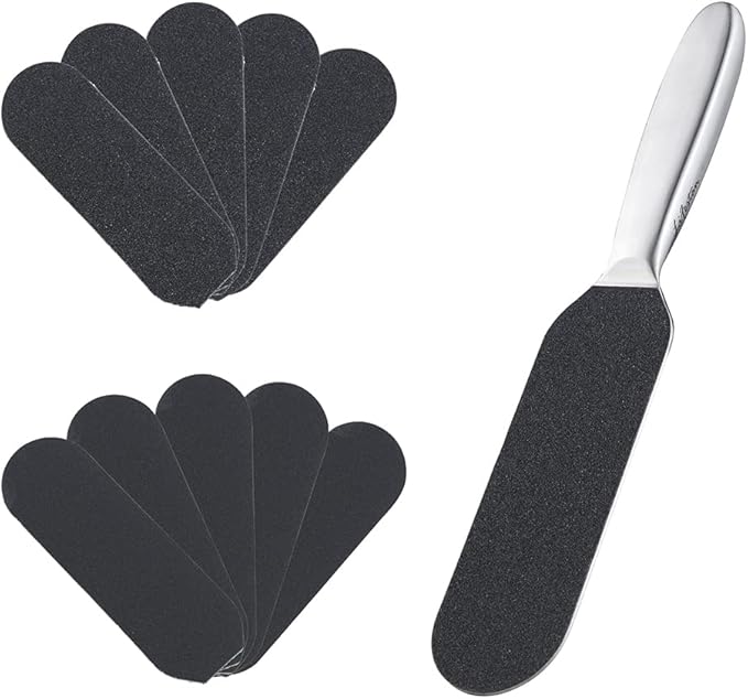 Pedicure Foot File and Callus Remover for Hard Skin Professional, Stainless Steel Foot Rasp File with Ten Free Refill Grits Double-Sided Replacement Pads Easy Feet Scrubber for Bath Pedicure Salon