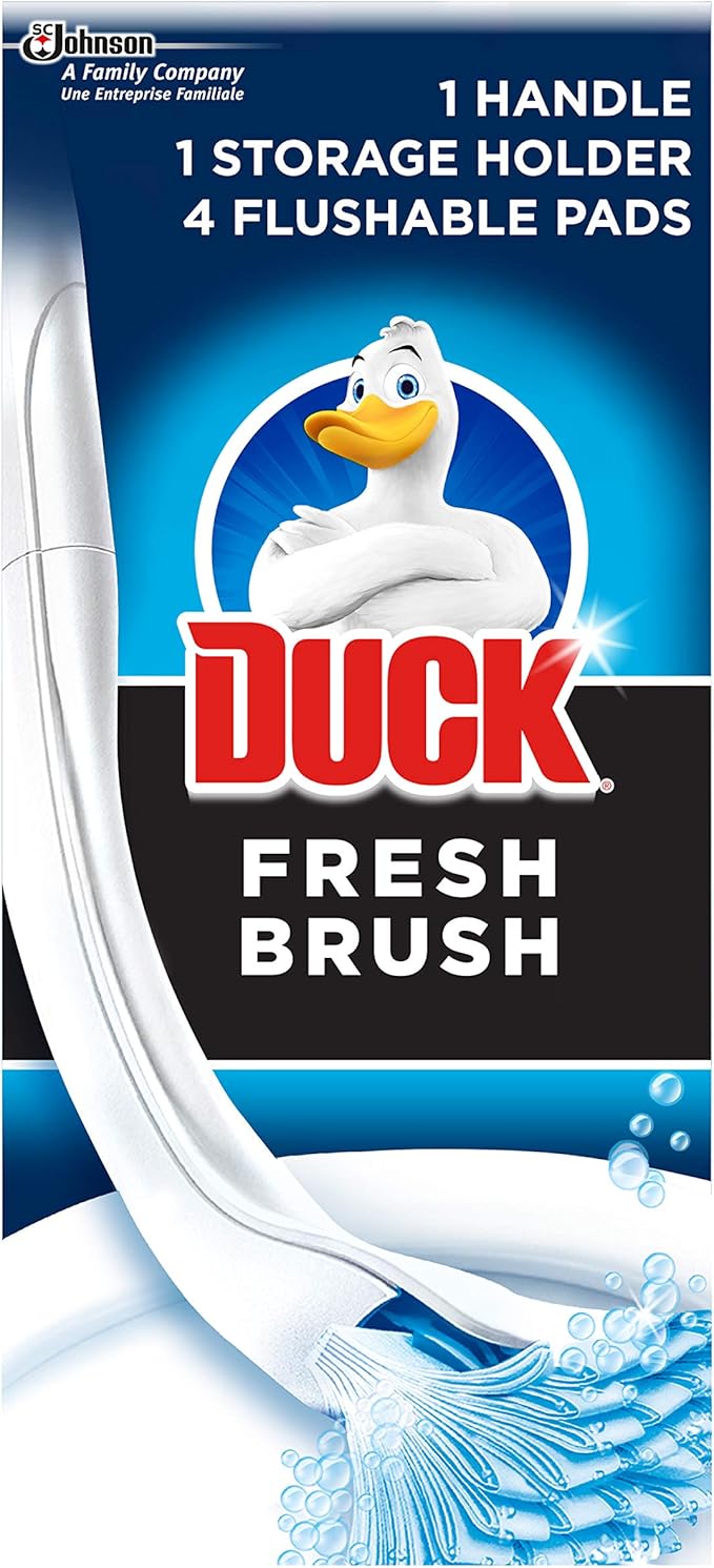 Duck Fresh Brush with Holder, Toilet Bowl Cleaner Starter Kit, 1 Handle + 4 Refills