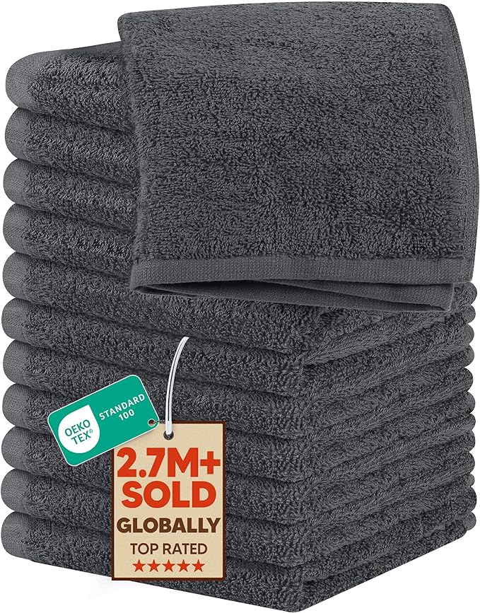 Utopia Towels Cotton Washcloths Set - 100% Ring Spun Cotton, Premium Quality Flannel Face Cloths, Highly Absorbent and Soft Feel Fingertip Towels (12 Pack, Grey)