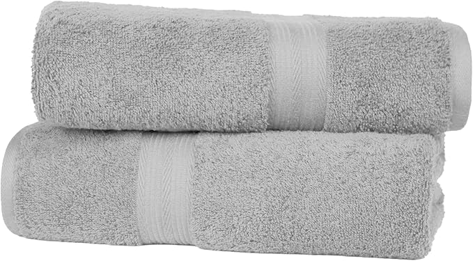 Amazon Basics Towel Set, Fade Resistant 100% Cotton Bath Towels, soft and absorbent, 70x140 cm, Grey, 2-Pack
