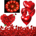Romantic Decorations, Candles and Petals Set, 50 Love Heart Shaped Floating Tea lights Candles + 1000 Silk Red Rose Petals + 5 Red Heart Shaped Foil Balloons for Wedding, Valentines Day and Engagement