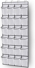 MISSLO Over the Door Shoe Storage Organiser Hanging Shoe Rack Holder 24 Large Mesh Pockets for Wardrobe Door Tidy with Hanger(White)